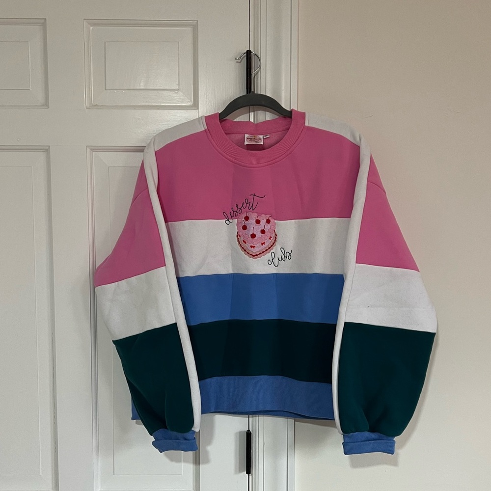 Colorful Striped Sweatshirt with Dessert Club Embroidery